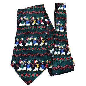 Addiction Christmas Necktie Singing Ducks 100% Silk EUC Holiday Tie